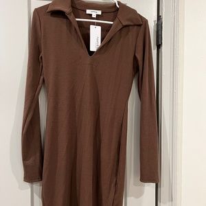 NWT Collared long sleeve sweater dress in brown ribbed material
